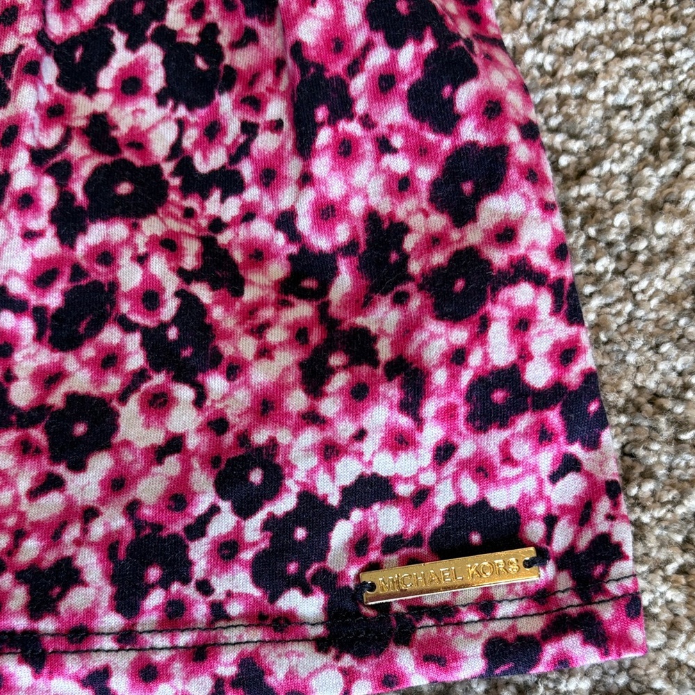 Michael Kors Pink/Navy Blue Floral Blouse 3/4 Bell Sleeves size Small - Picture 4 of 6